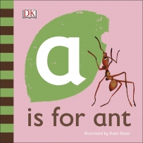 A Is for Ant book cover featuring an ant eating a leaf. 