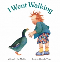 I Went Walking book cover featuring a boy and a duck. 
