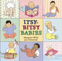 Itsy-Bitsy Babies book cover featuring 8 different babies doing different activities.