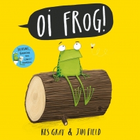 Oi Frog book cover featuring a frog sitting on a log.