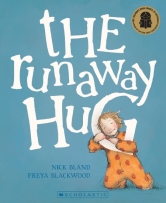 The Runaway Hug book cover with a small child hugging the last G in the title. 