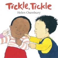 Tickle Tickle book cover featuring two babies tickling each other.