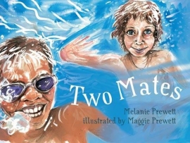 Two Mates book cover featuring two boys in a swimming pool.