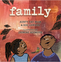 Family book cover with a male and a female looking up at leaves
