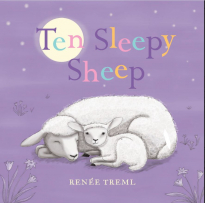 Ten Sleepy Sheep cover. A purple background with a sheep and lamb asleep.