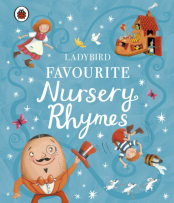 Ladybird Favourite Nursery Rhymes book cover.  Teal background with nursery rhyme characters, stars and swirls,