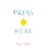 Press Here cover.  White background with one yellow dot and text.