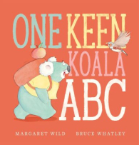 A red cover with the title “One Keen Koala ABC” in large colourful font. An illustration shows a happy koala looking at a small bird.