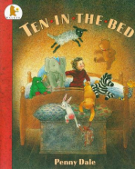 Ten in the Bed book cover featuring a child on a bed with lots of different animals