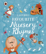 Ladybird Favourite Nursery Rhymes book cover.  Teal background with nursery rhyme characters, stars and swirls,
