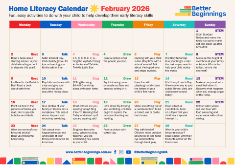February 2026 Home Literacy Calendar