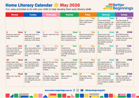 May 2026 Monthly Home Literacy Calendar