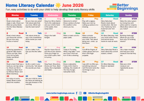 June 2026 Monthly Home Literacy Calendar