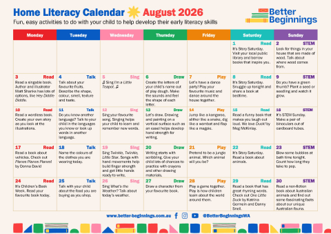 August 2026 BB Monthly Home Literacy Calendar 