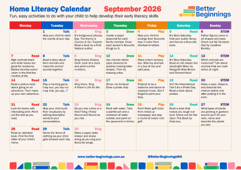 September 2026 BB Monthly Home Literacy Calendar